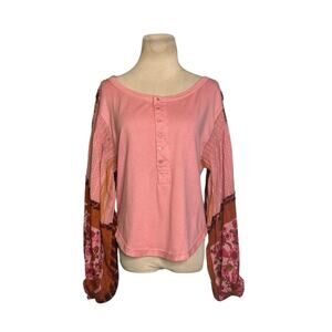 Free People Pink Light Magic  Balloon Sleeves Henley top size XS
